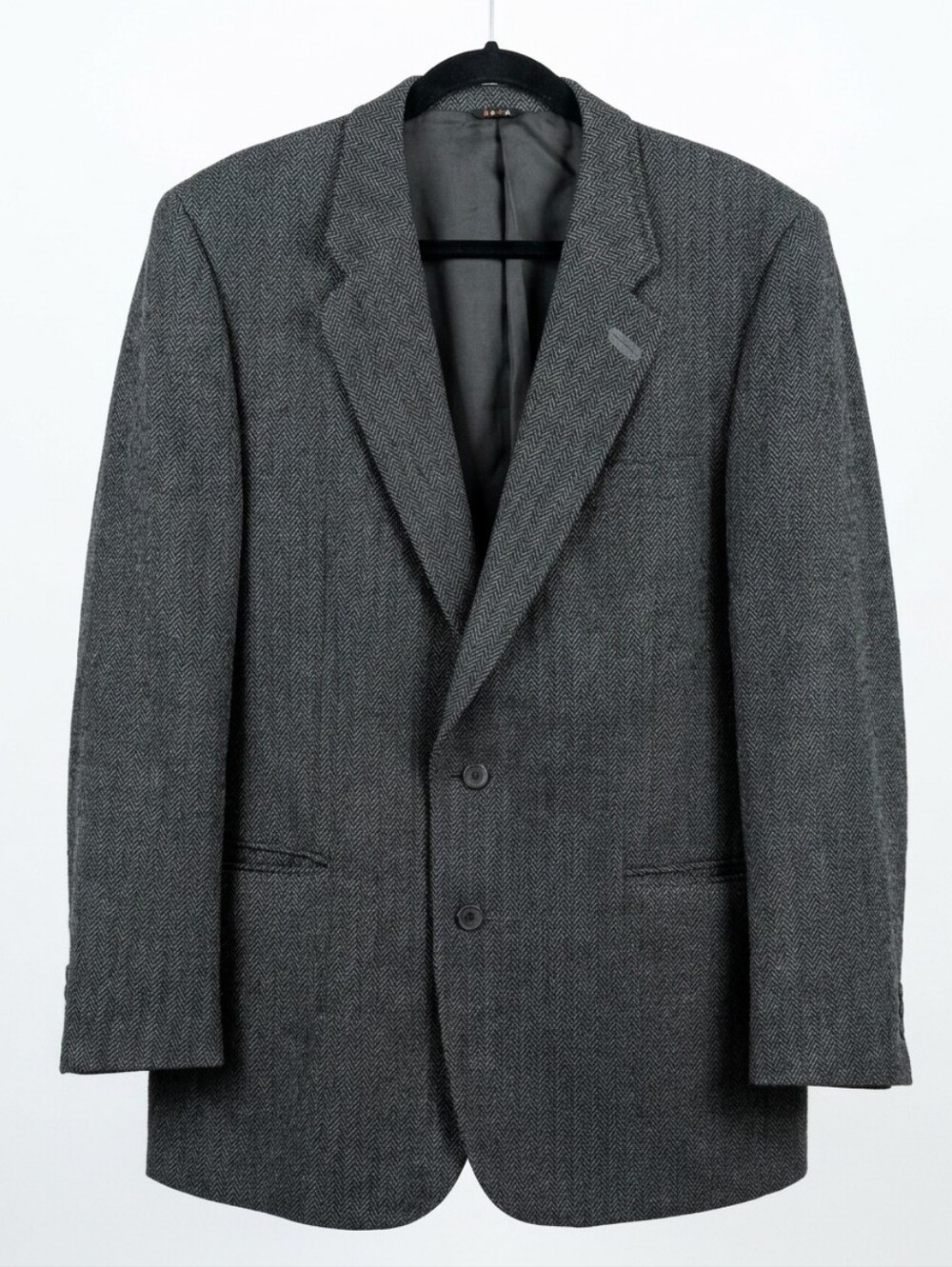 Vintage DAKS London Pure Virgin Wool Herringbone Blazer Grey Tweed Sport Coat